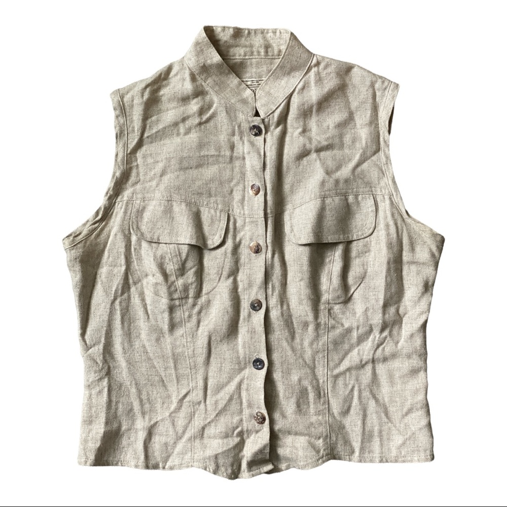 REDFORD Vintage Sleeveless Button Front Shirt Linen Blend Natural Size Medium